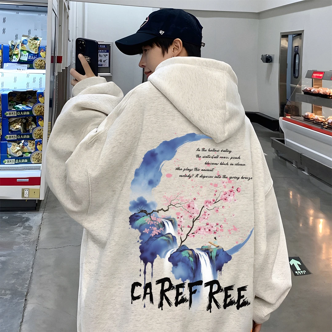 重磅加绒加厚连帽卫衣时尚洋气ins潮牌百搭秋冬新款宽松男装外套i