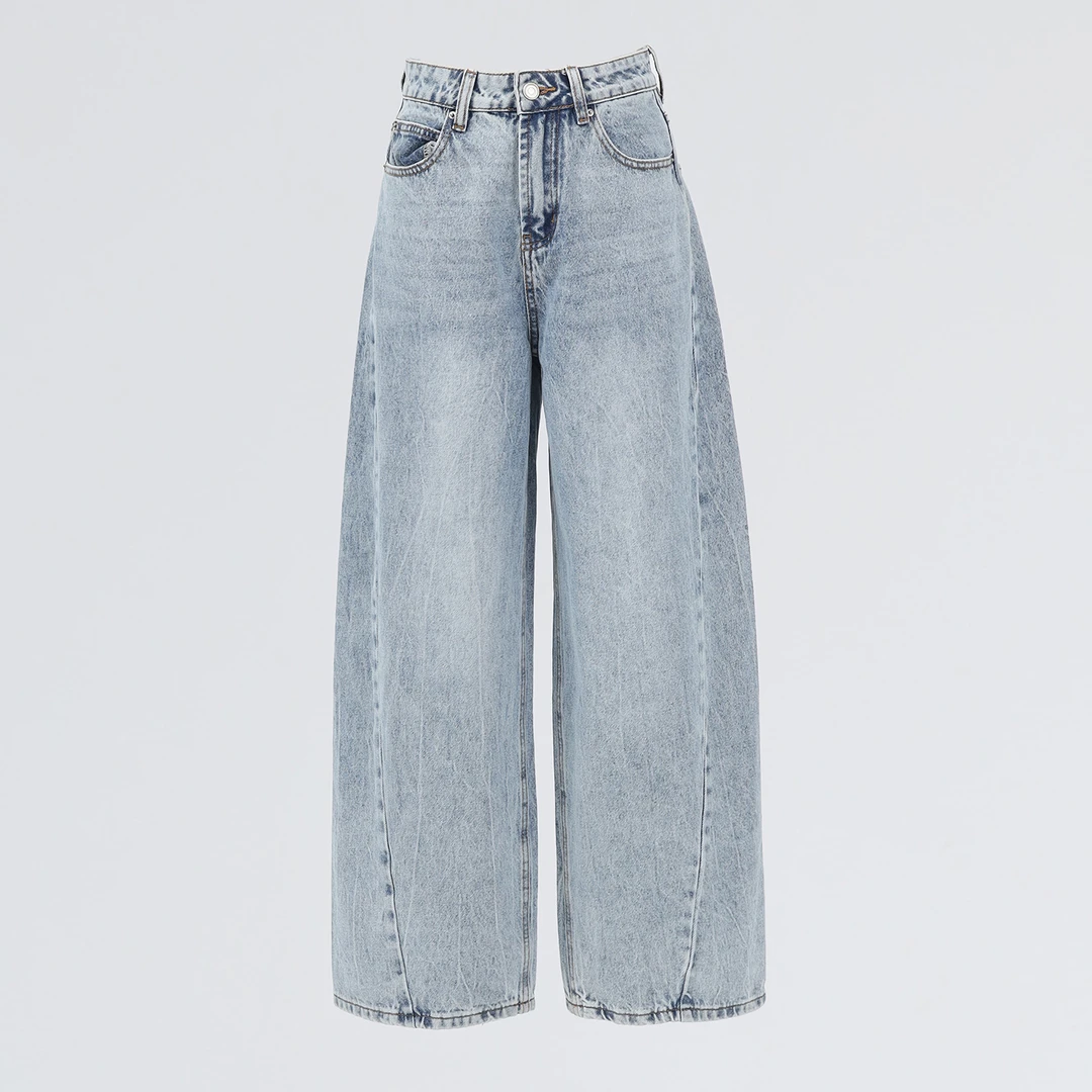 2025秋装美式复古高腰宽松阔腿裤百搭镰刀裤牛仔裤女长