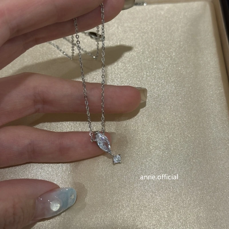铜合金项链 恋人泪悬浮闪锆水滴项链【X841】