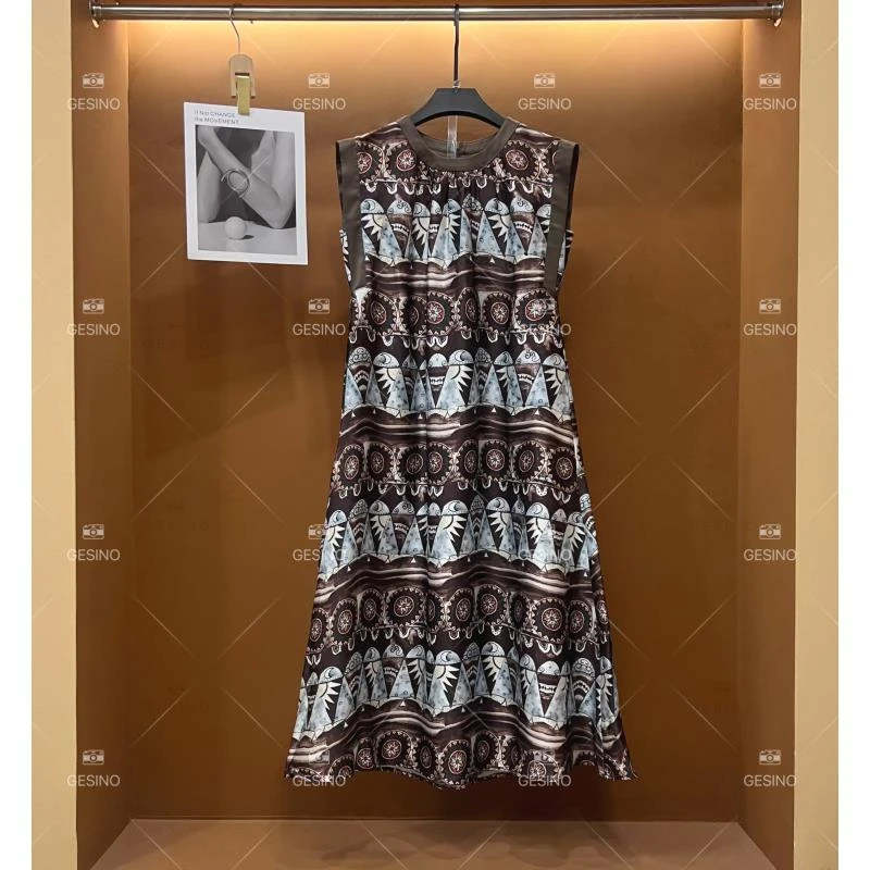 【M】夏季新款复古时尚百搭印花无袖连衣裙 H-115