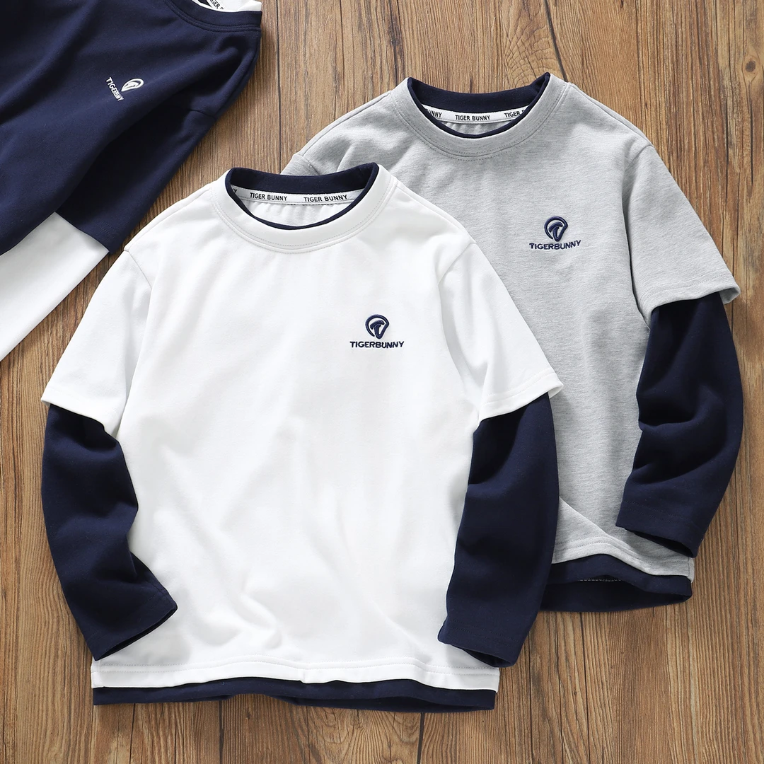 有型舒适男童春秋假两件长袖T恤~儿童中大童棉圆领打底衫童装9