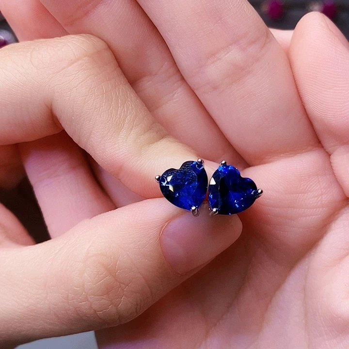 蓝宝石耳饰银S925镶嵌