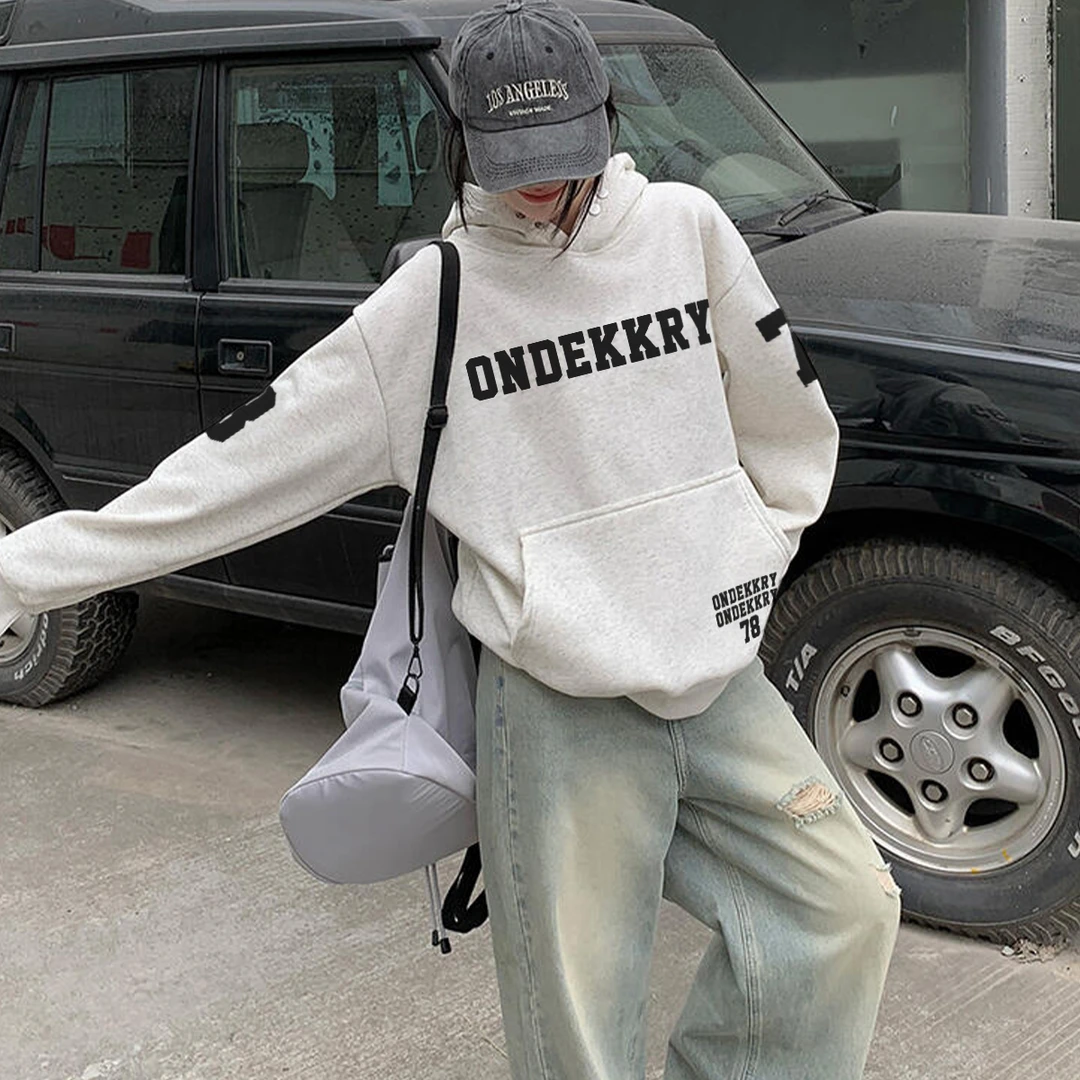 美式秋冬连帽卫衣男女潮牌简约创意数字字母印花宽松休闲情侣上衣