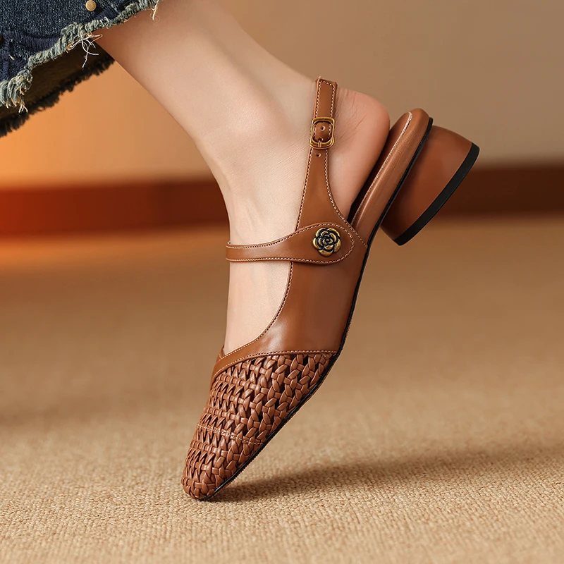 新款手工编织百搭包头鞋透气鞋里外真皮软底四季鞋0620