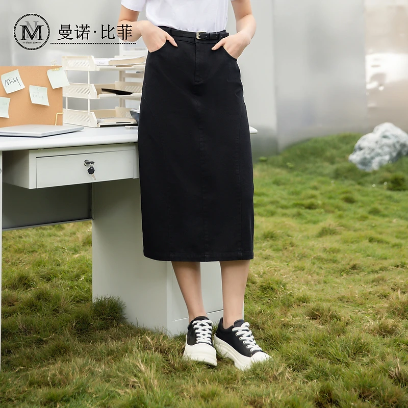 专柜同款秋季黑色包臀半身裙女职场气质MEBQ131009