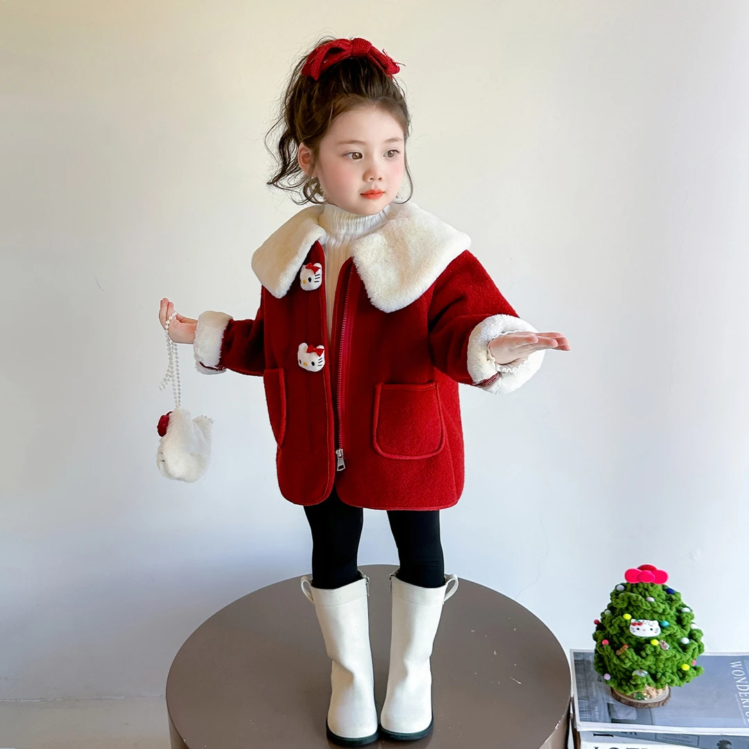 女童秋冬季外套儿童大翻领时髦呢大衣宝宝韩系可爱仿兔毛加厚上衣