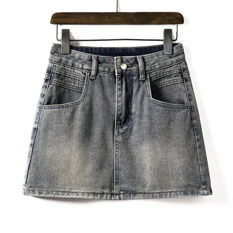 欧货怀旧蓝牛仔半身裙女2025春夏新款高腰显瘦防走光a字包臀短裙
