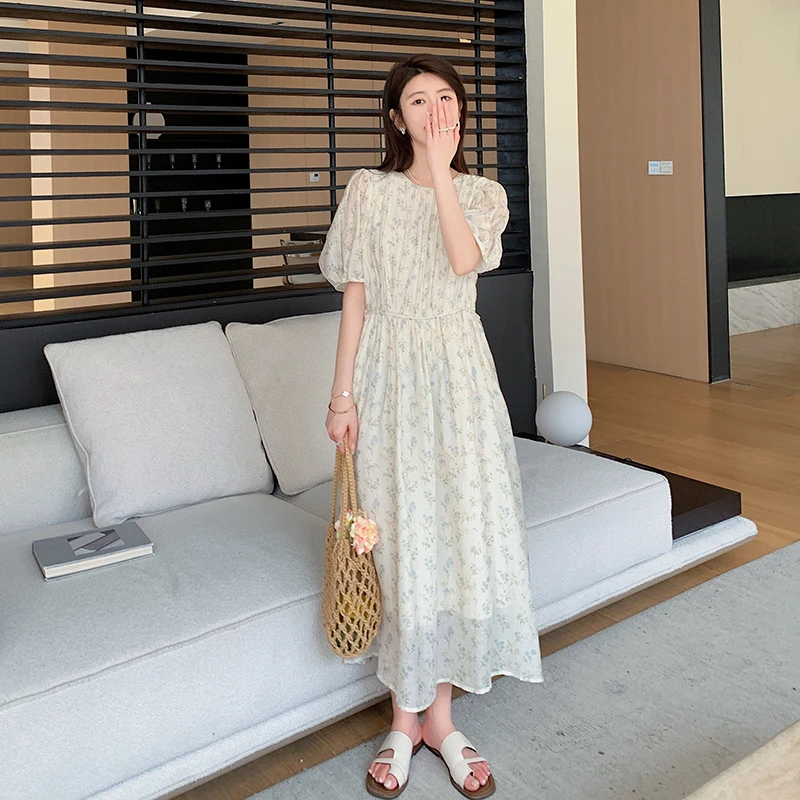 雪纺连衣裙女夏季2025新款法式小清新温柔风森系甜美气质碎花裙子
