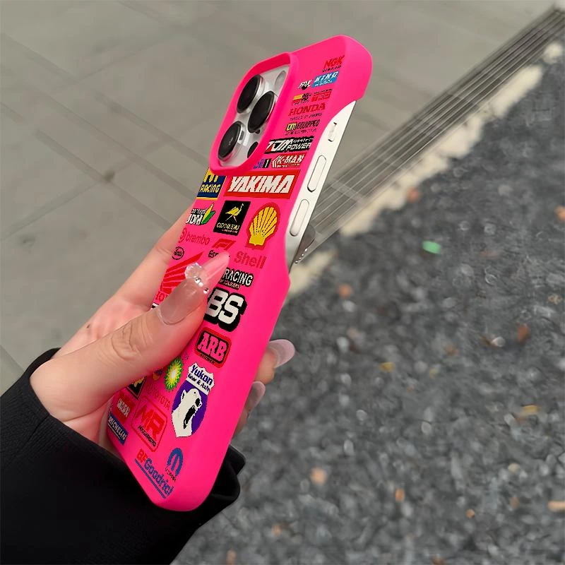 奥菲顿玫红色汽车标签适用iPhone16/15Pm苹果14/13半包手机壳12套