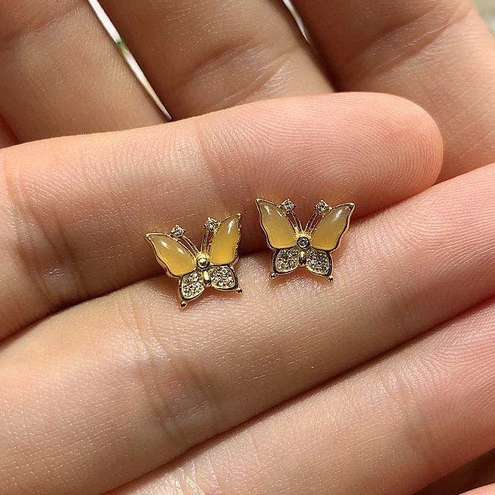 银S925镶嵌和田玉（糖玉）耳饰美**达