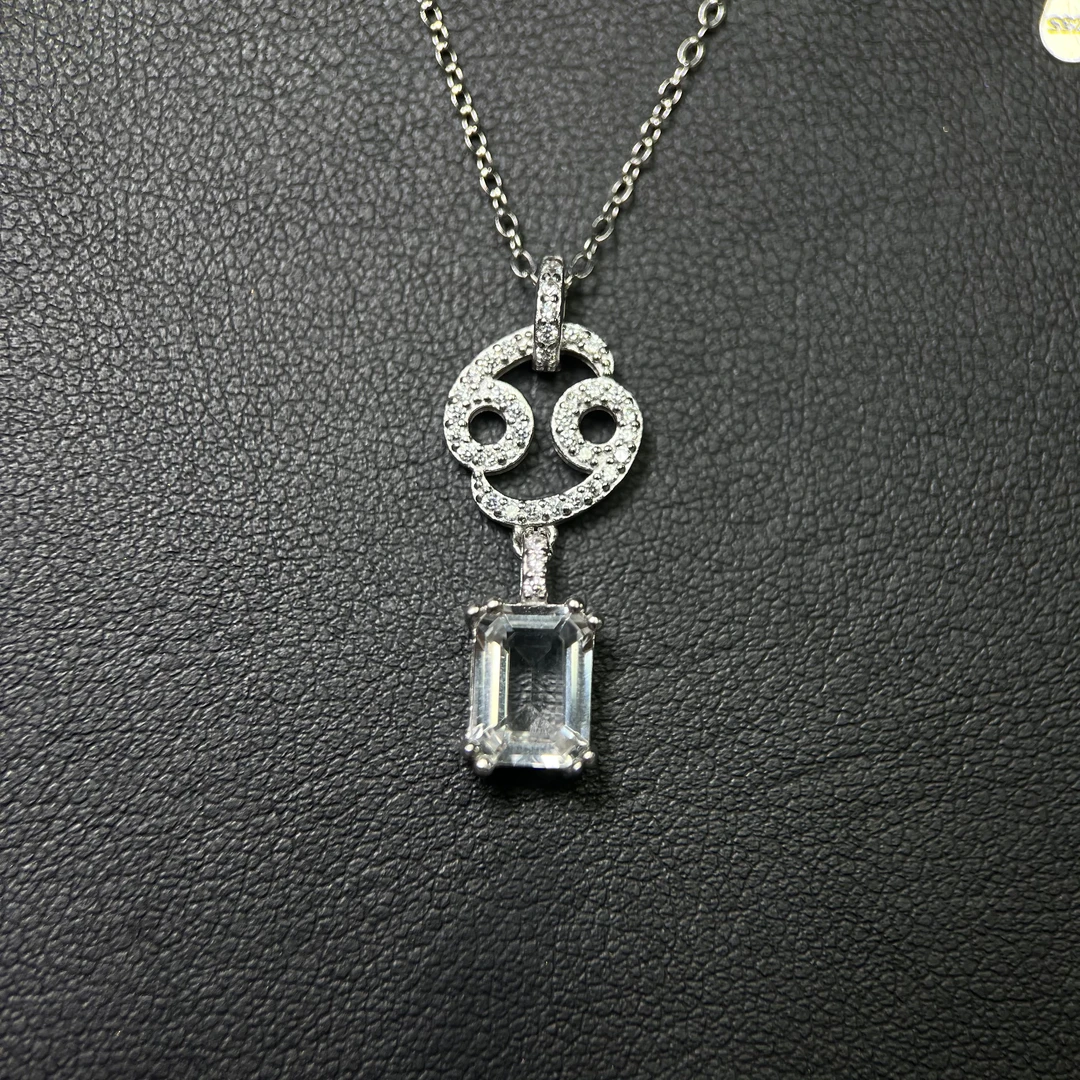 1365-S925银-天然白水晶吊坠-巨蟹座-6mm*8mm