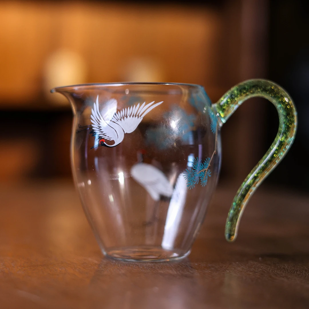 纳兰-禾器联名松鹤公杯（物肆0160）纯手工手绘耐热分茶器茶道零配