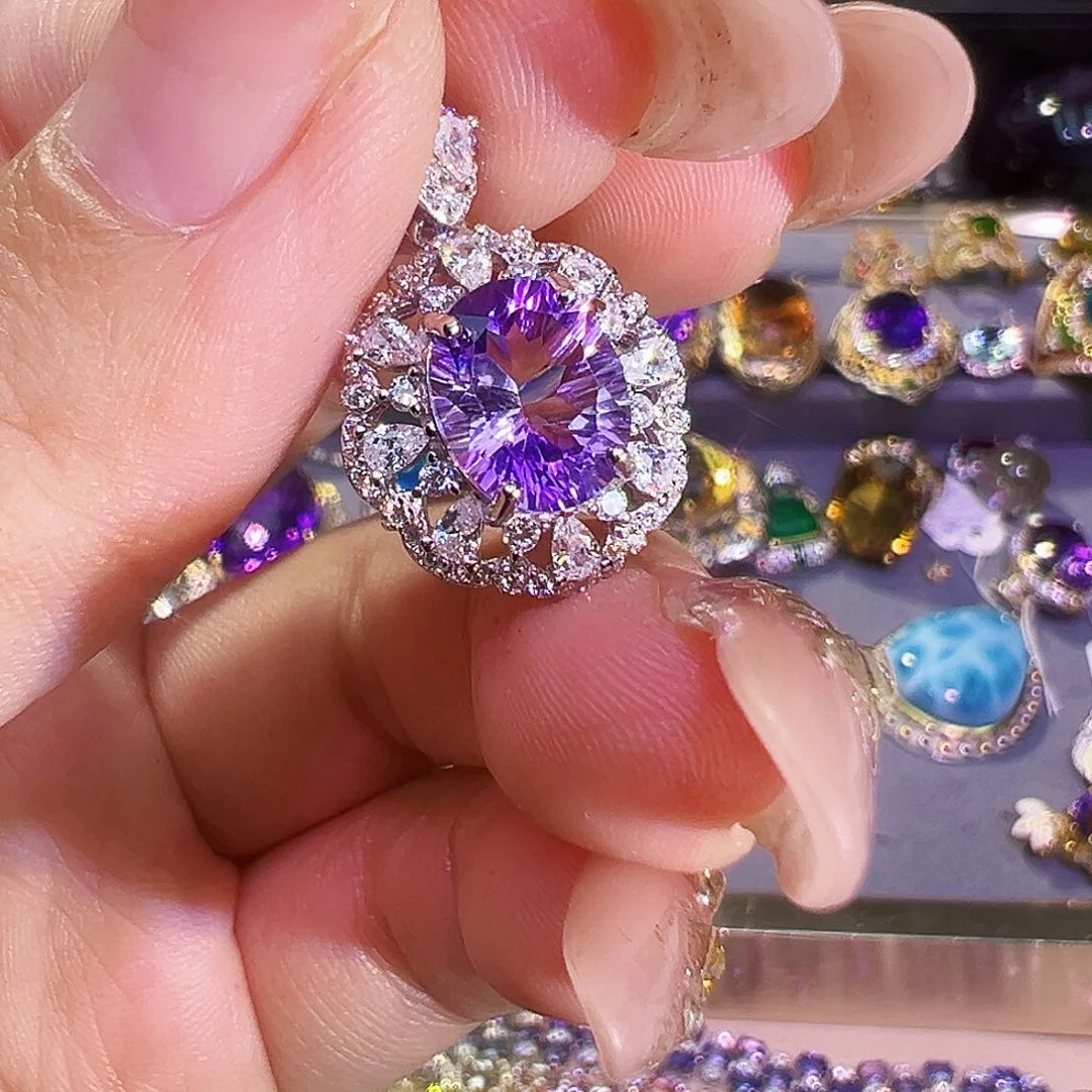银S925镶嵌珠宝半成品紫晶