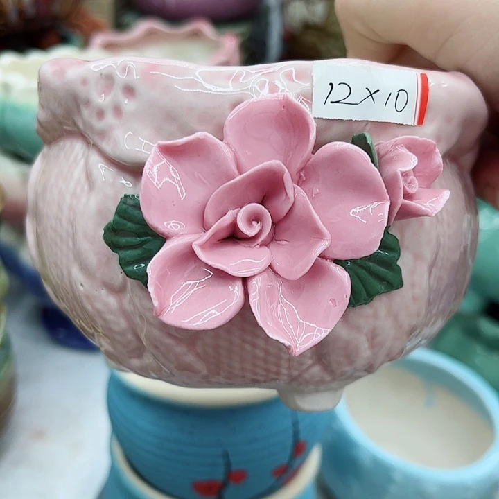 多肉绿植陶瓷花盆9.9包邮，有孔
