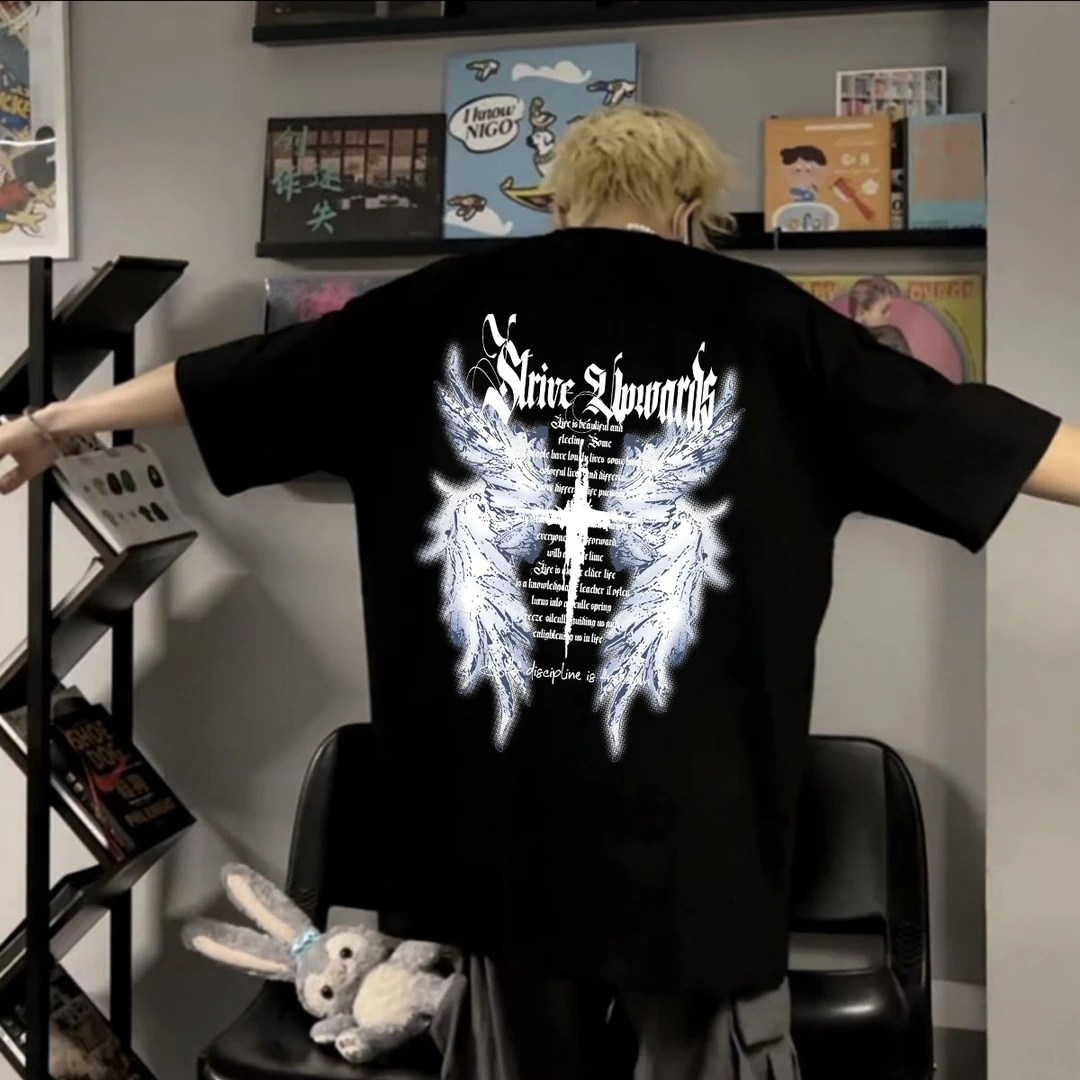 100%纯棉重磅美式高街ins短袖夏季T恤男女同款圆领宽松休闲半袖潮