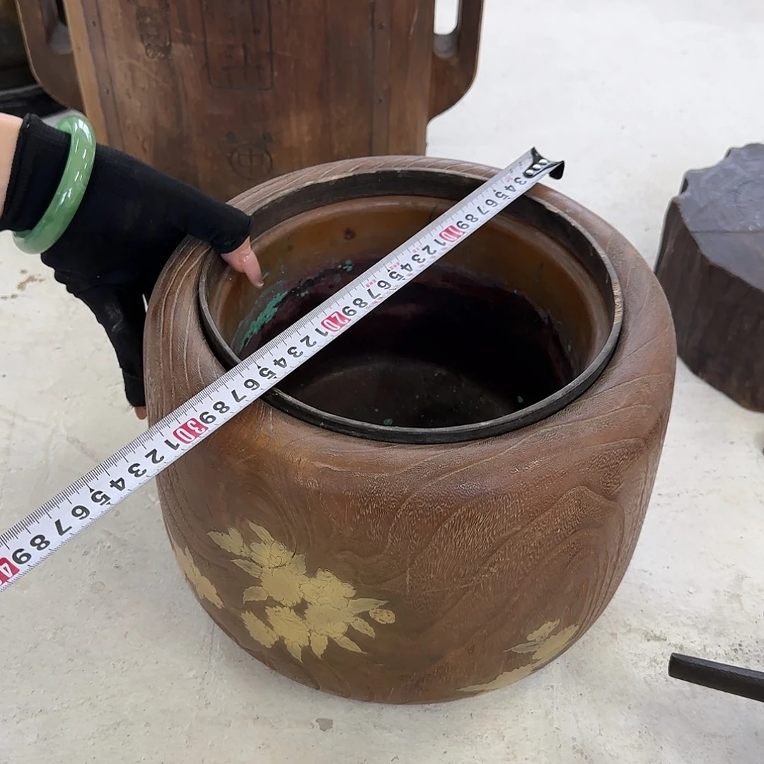 瓷片桐木火钵 瓷片中古回流孤品一件
