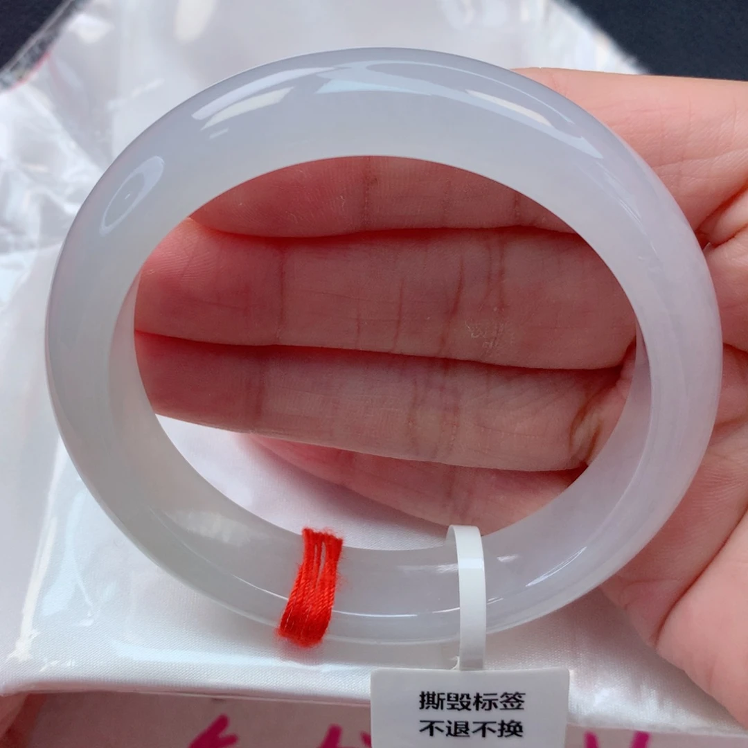 翡翠未镶嵌手镯59圈细糯冰起胶白月光宽镯