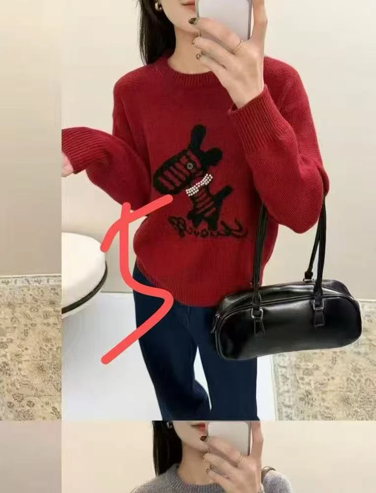 深圳南油秋冬py红色针织圆领保暖套头毛针织衫上衣波点斑马衫女