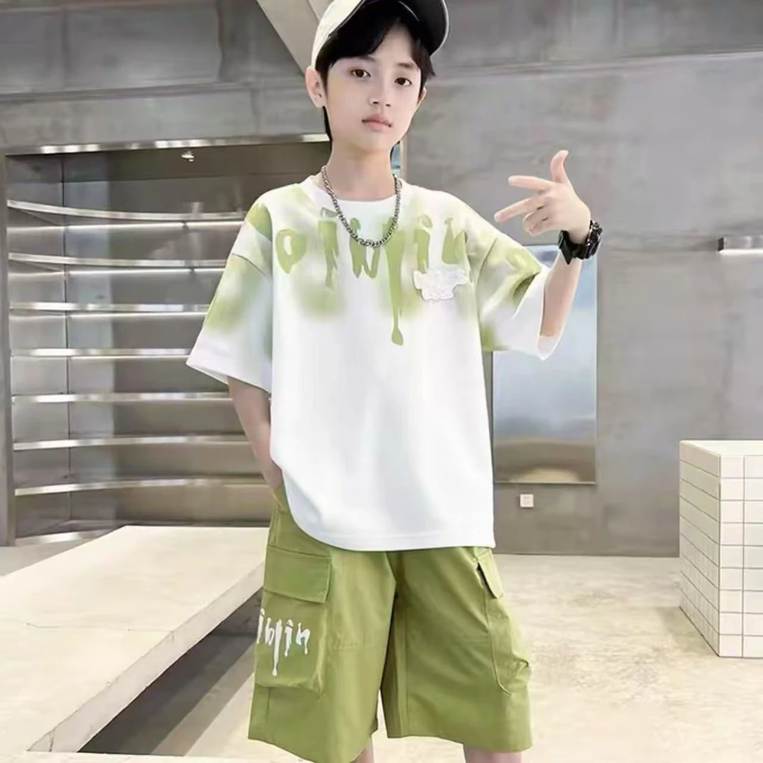 男童夏季套装2025新款夏装短袖中大童洋气薄款痞帅炸街3115
