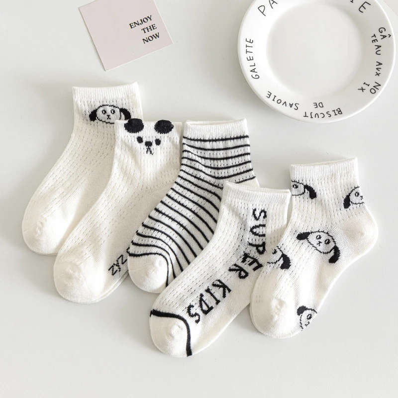儿童袜子春夏网眼薄款无骨韩版男童卡通小狗短袜女童卡丝中筒袜潮