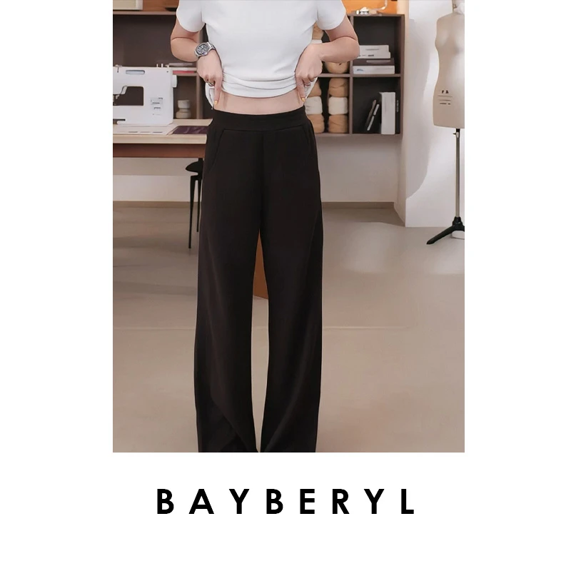 FF-BAYBERYL老贝大王直筒*羊绒经典百搭松紧腰休闲裤9XXK5I0343