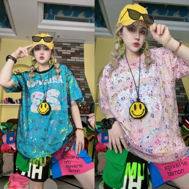 夏季少女风网纱款个性休闲短袖T恤