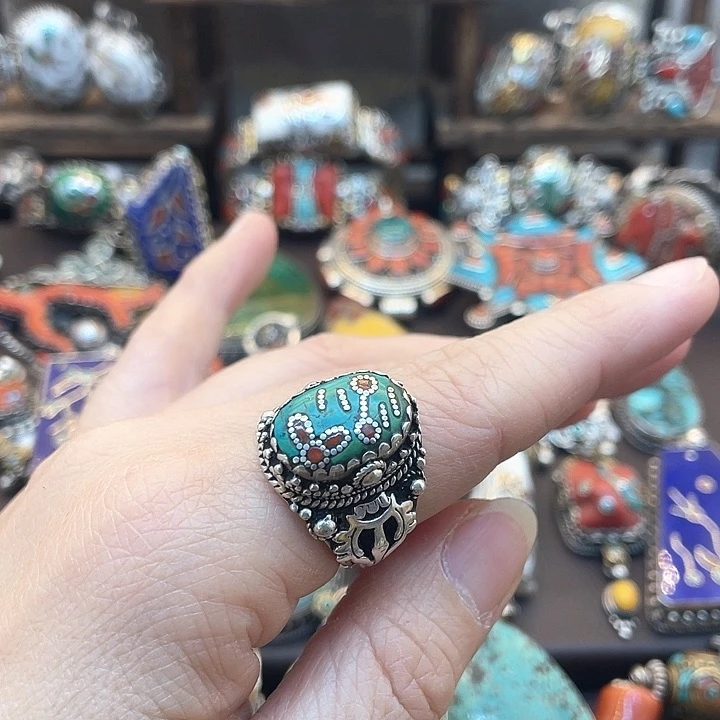 银S925镶嵌绿松石戒指