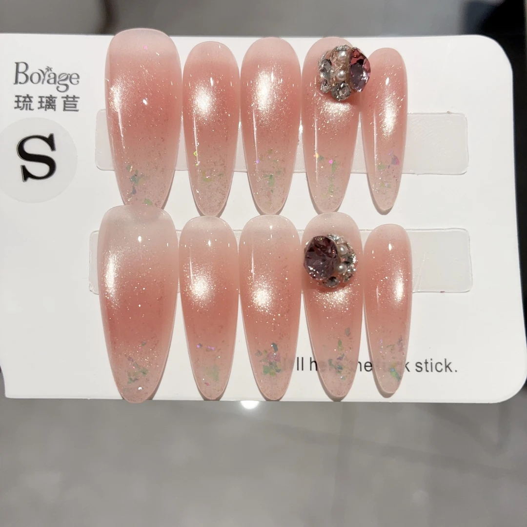 (全华)裸粉碎钻 琉璃苣 纯手工碎钻猫眼穿戴美甲贴片