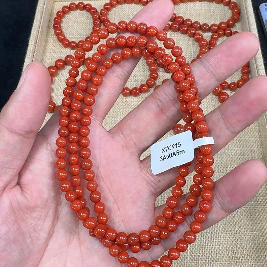 南红玛瑙未镶嵌手链原矿南红项链5mm瓦西柿子红