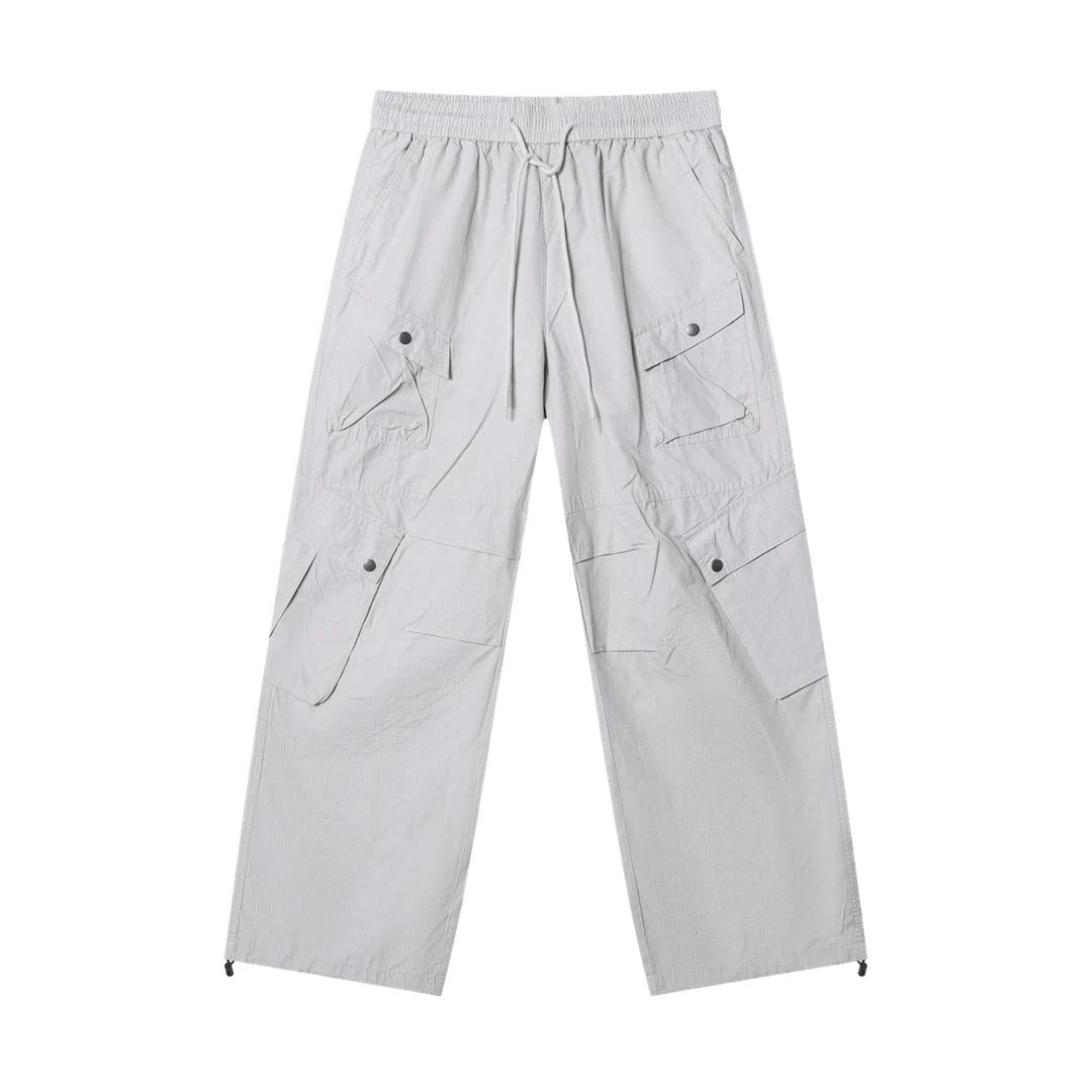 夏季高级感新款美式高街薄款宽松直筒阔腿裤男时尚青年痞帅工装裤