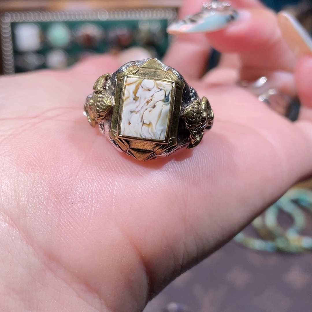 腰***姐琥珀银S925镶嵌戒指戒指