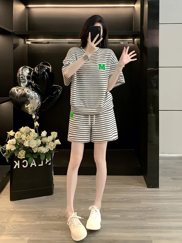 运动服套装女夏季盐系宽松韩版时尚洋气炸街短袖短裤休闲两件套潮