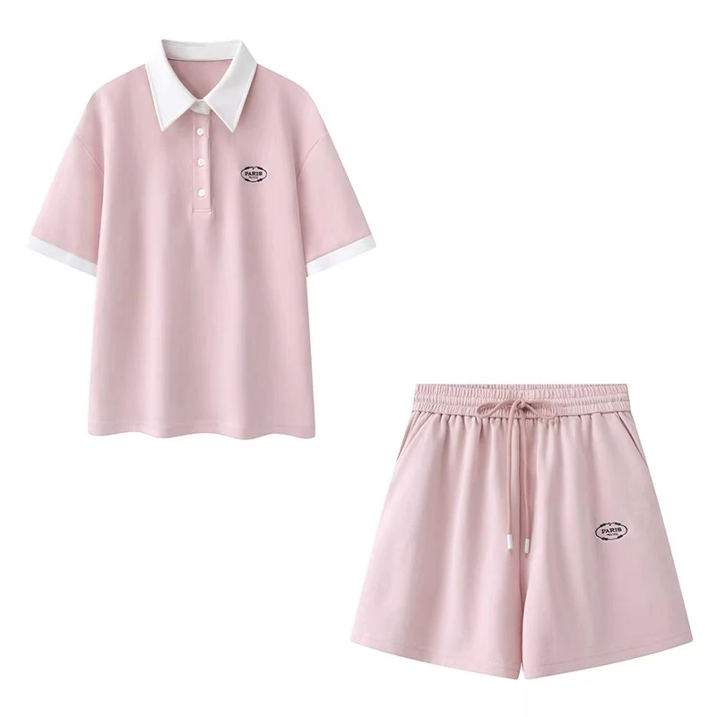 2025夏季新款休闲运动套装韩版时尚显瘦polo领短袖洋气衣服女