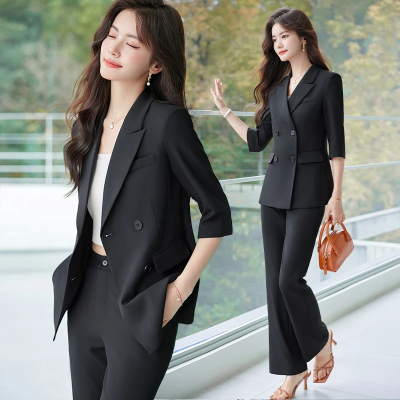 黑色西装女士2025新款夏季气质中袖高级感职业装西服薄款休闲外套