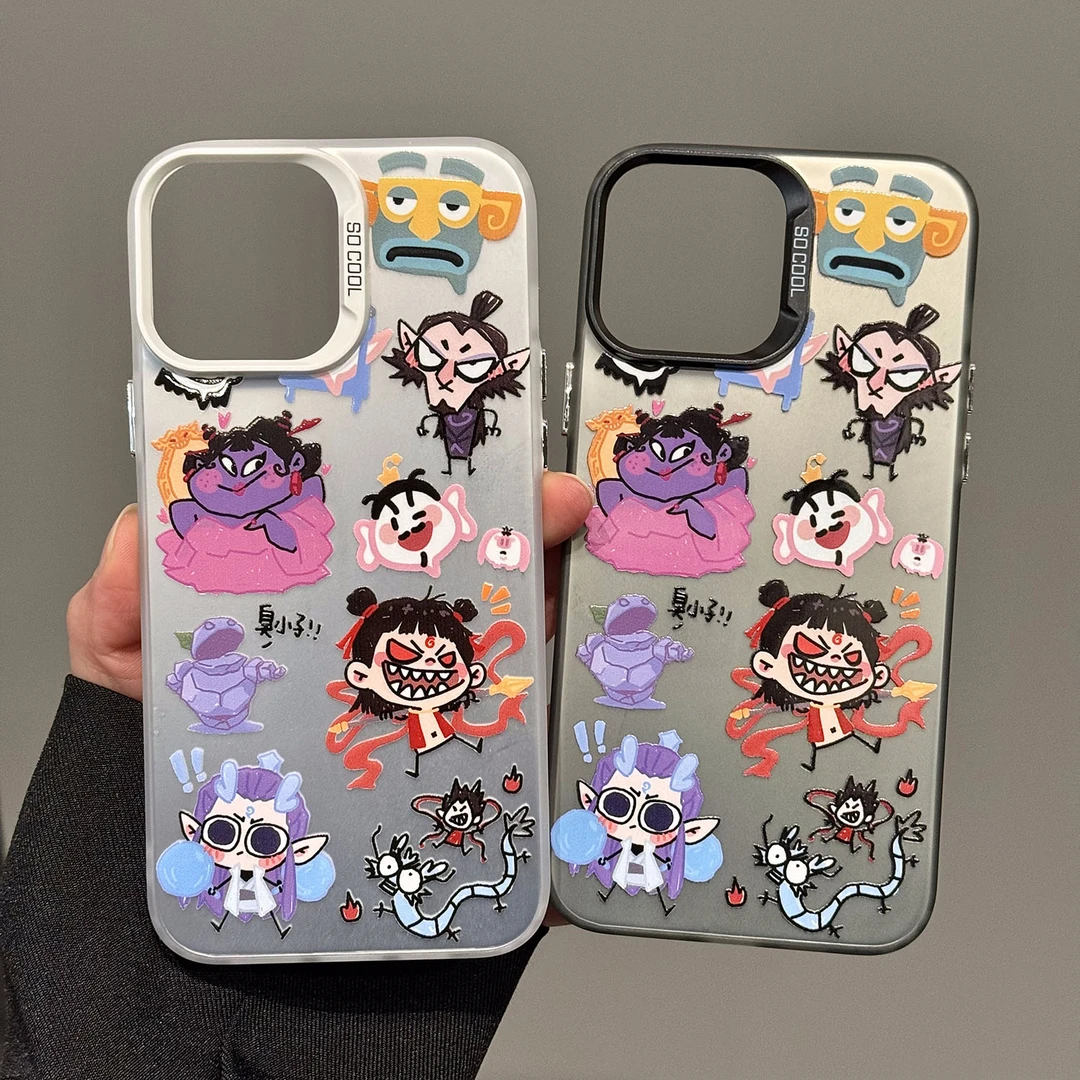 哪吒可爱涂鸦新款彩银手机壳适用苹果16pro华为荣耀小米VIVO/OPPO