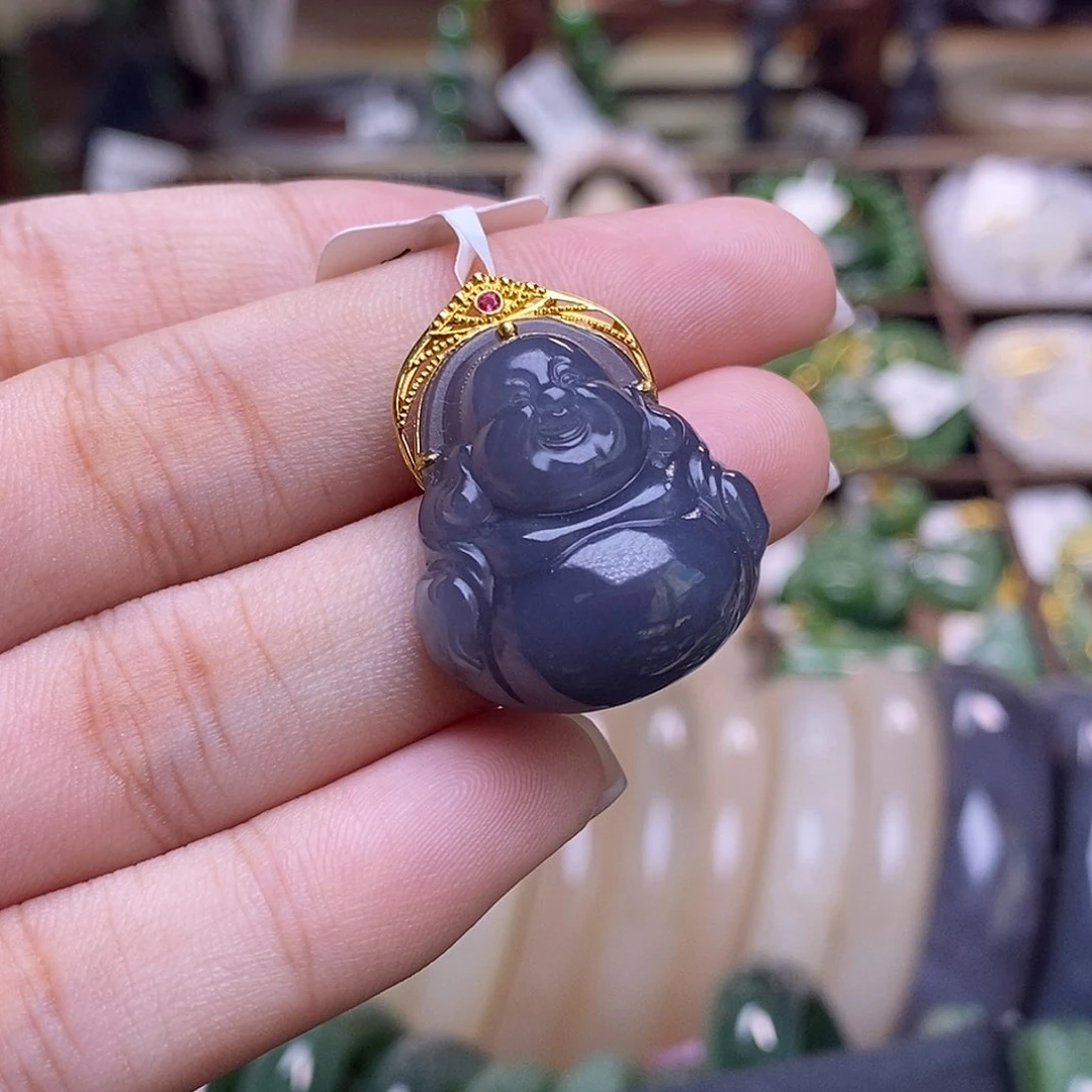 颈饰未镶嵌和田玉浓烟紫金镶佛公