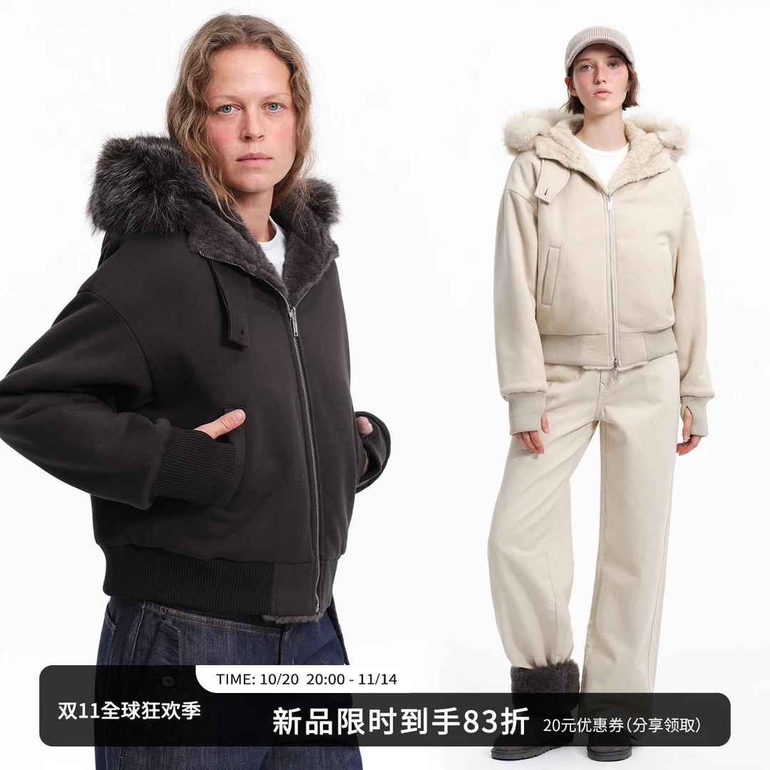 【11.8新品】SMIIILE双面穿宽松毛领短款保暖卫衣外套可拆卸