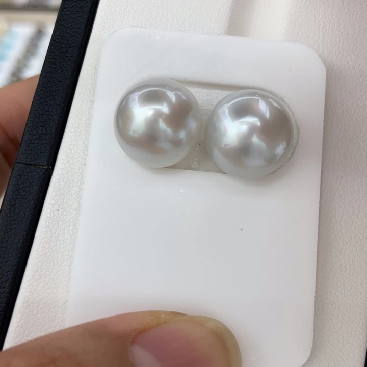 未镶嵌裸珠海水珍珠12-13mm极光澳白馒头对珠