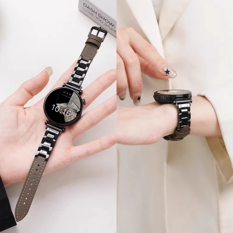 适用华为gt4表链watch4/3pro陶瓷拼真皮gt5手表带女款创意高级感