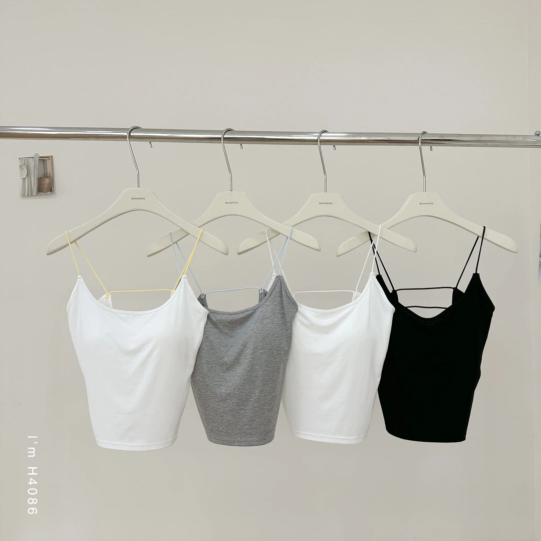 撞色细肩带U型镂空露背性感一体杯美背吊带H4086