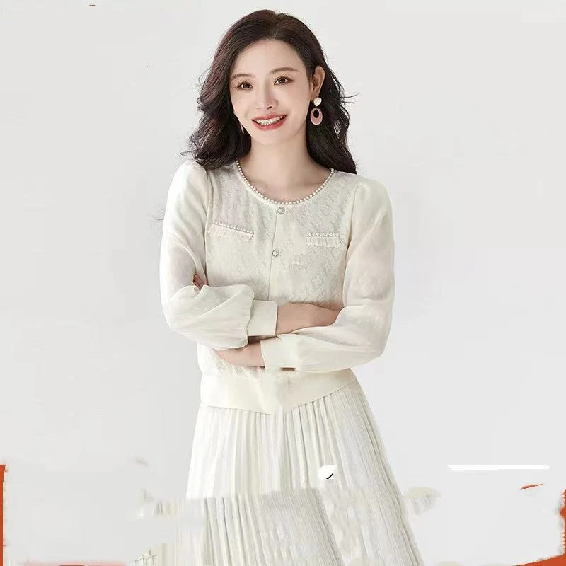 【C366】商场同款小香风钉珠时尚小衫秋季新款拼接显瘦上衣