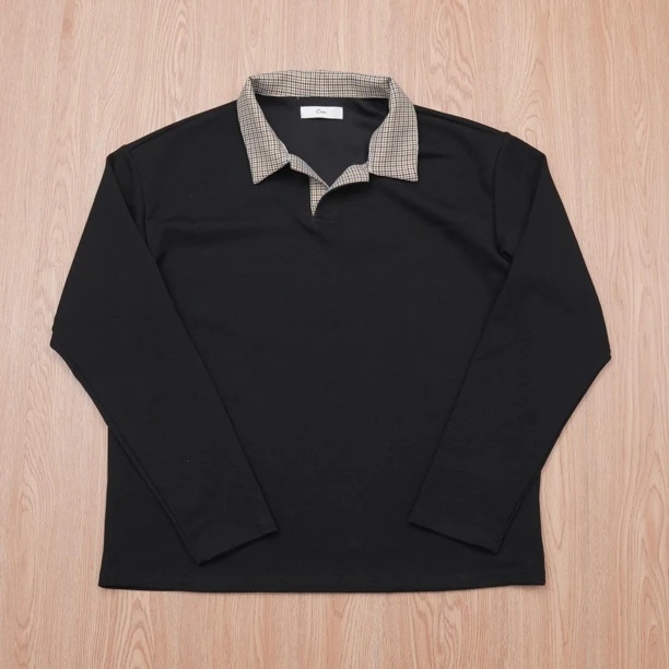 Ohdia老钱千鸟格拼接宽松型Polo衫套衫休闲灰色男装