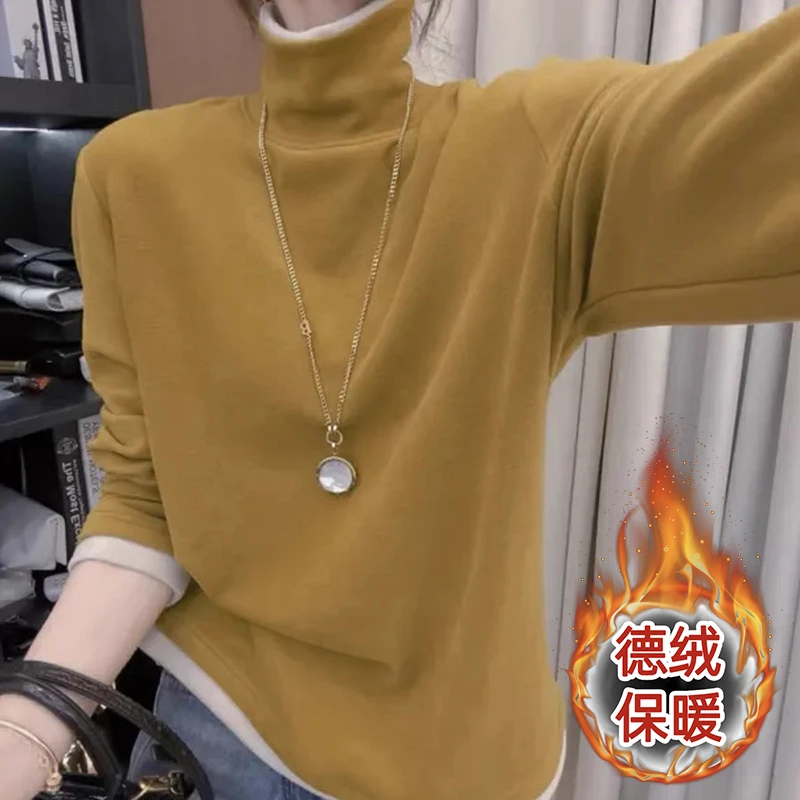 小个子高领打底衫女秋冬季新款显瘦内搭保暖德绒长袖t恤上衣ins潮