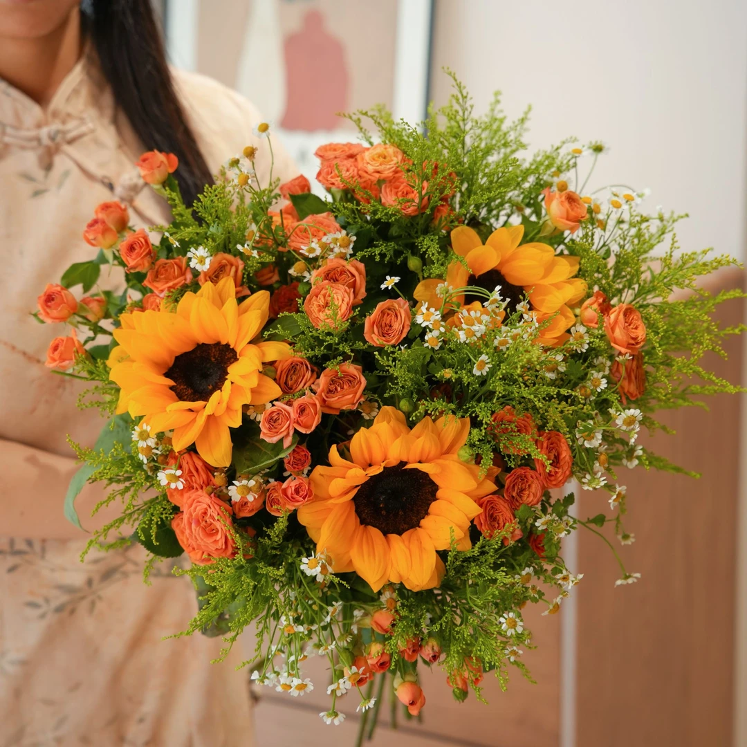 【橙芭比+向日葵+洋甘菊】云南基地鲜花1单普通快递 2单顺丰/京东