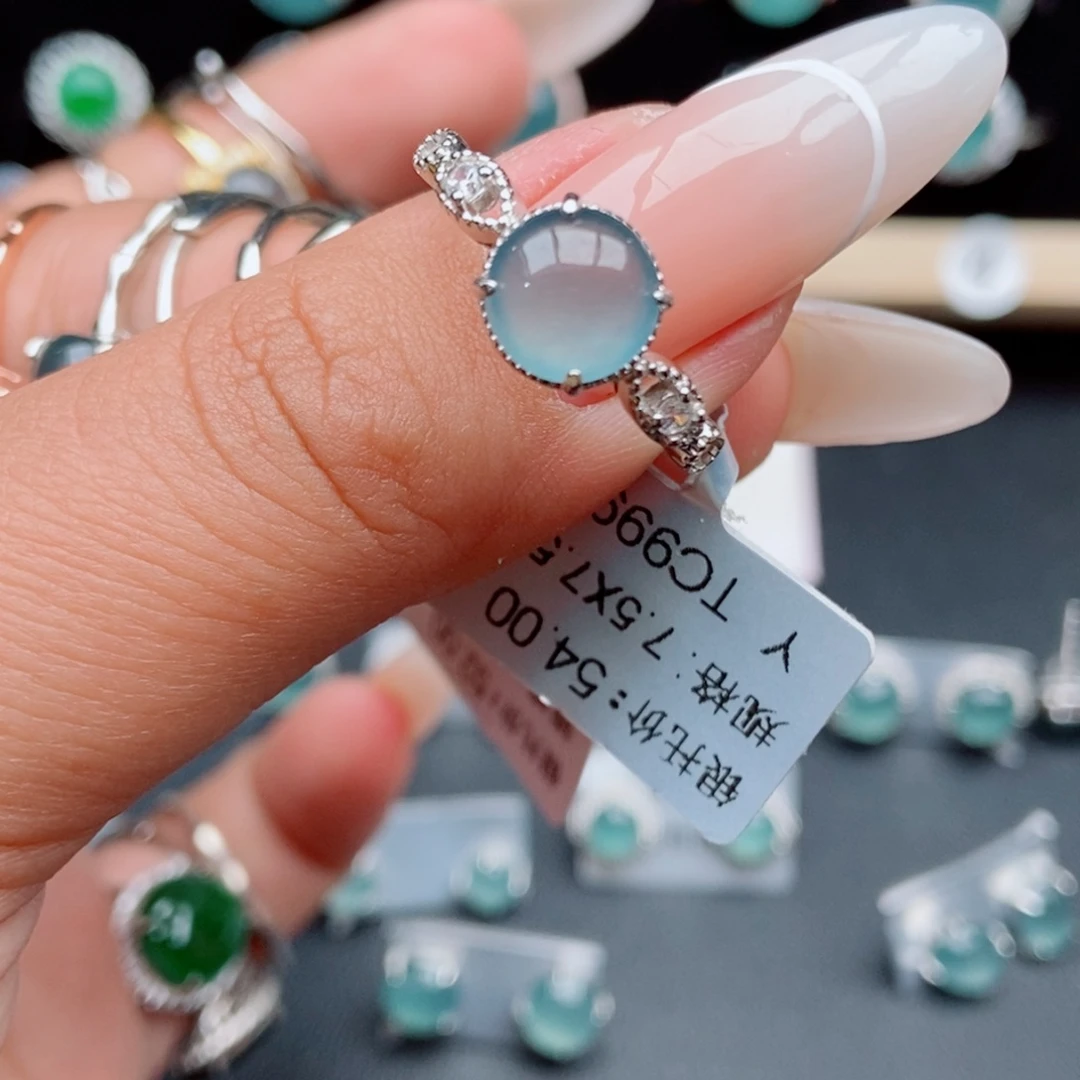 翡翠戒指银S925镶嵌45874