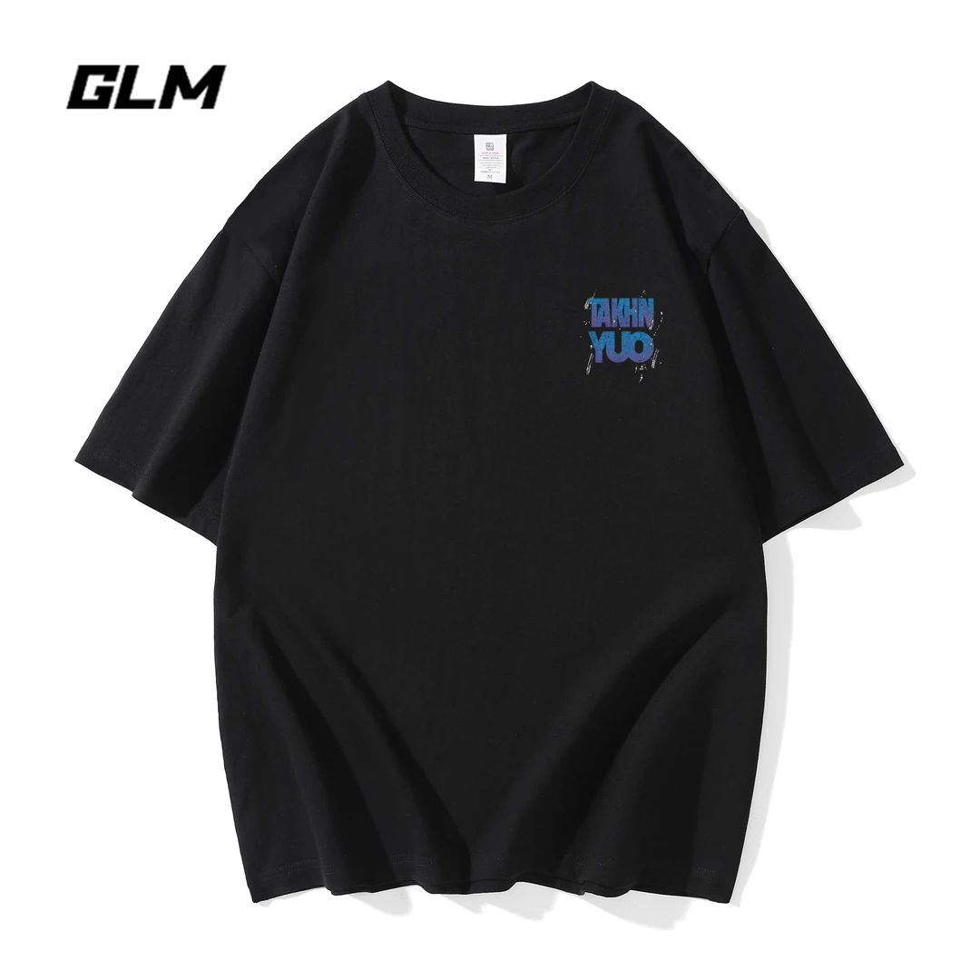 GLM 学生圆领T恤宽松字母男士印花男装日系短袖夏季透气ins半袖