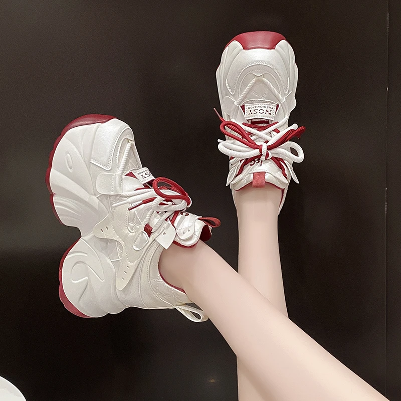 厚底老爹鞋女2025春季新款小个子红白色爆款显瘦内增高休闲运动鞋