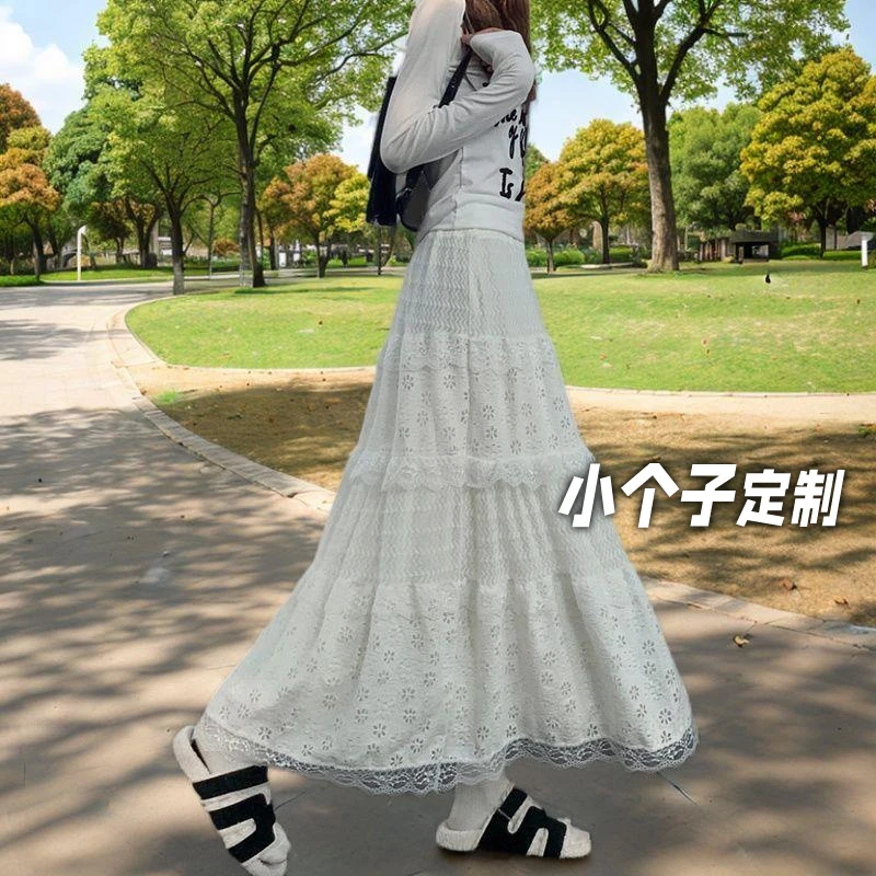 150小矮个子法式蕾丝蛋糕半身裙女春温柔镂空高腰a字中长款xs显高