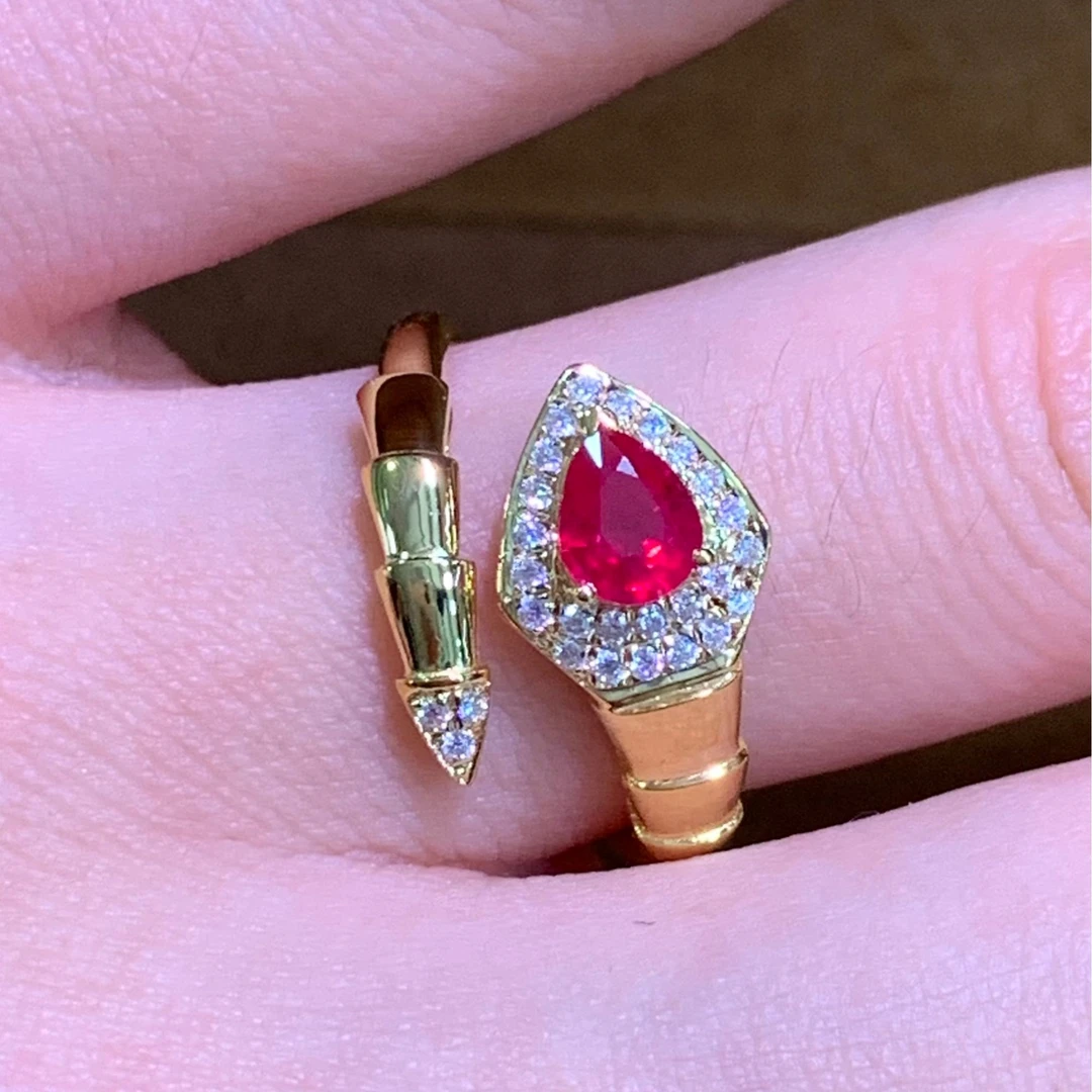 宝石哥 情人节礼物缅甸鸽血红红宝石蛇戒指彩色宝石蛇戒