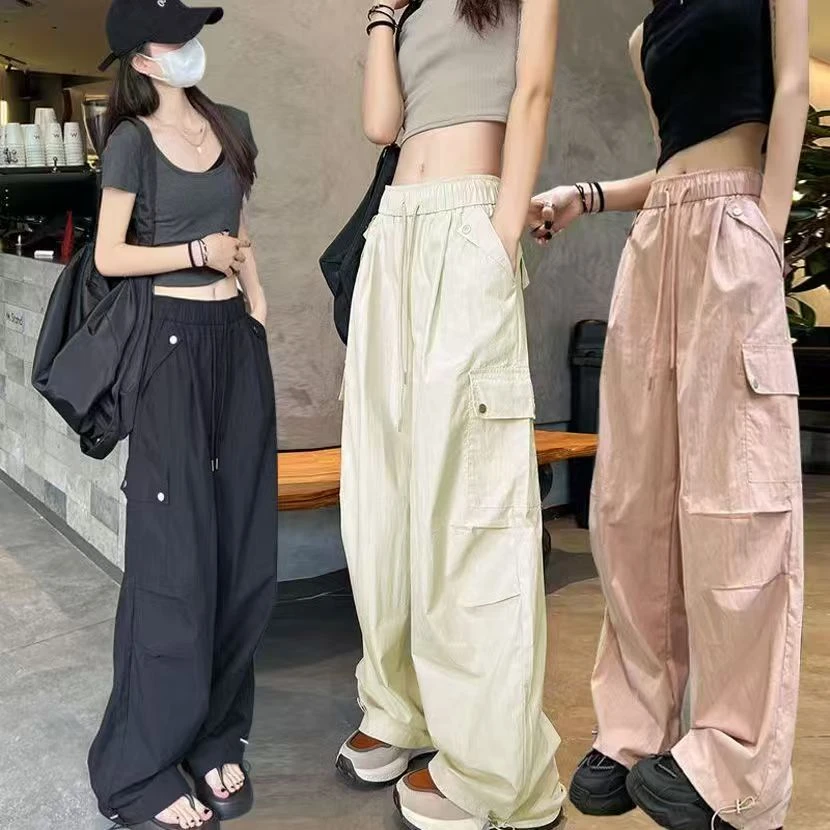 新款显瘦运动高腰阔腿工装裤薄款女春游五一旅游出街衣服裤子